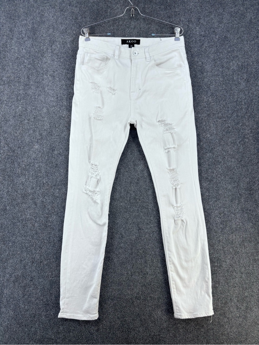 AKOO No Rivals Skulk White Distressed Jeans Men’s 32X29 Streetwear Grunge